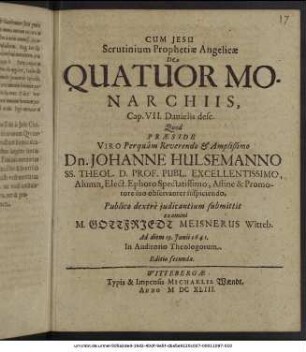 Scrutinium Prophetiae Angelicae De Quatuor Monarchiis, Cap. VII. Danielis desc.