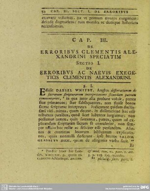 Cap. III. De Erroribus Clementis Alexandrini Speciatim