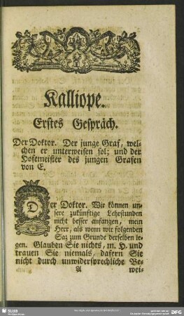 Kalliope. Erstes Gepräch