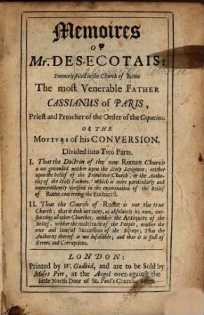 Memoirs of Lewis Desecotais : or the motives of his conversion