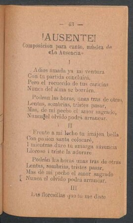 !Ausente! : Composición para canto, música de "La ausencia"