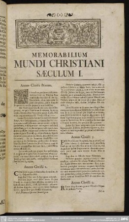 Memorabilium Mundi Christiani Saeculum I.
