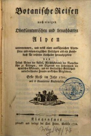 Botanische Reisen nach einigen Oberkärntnerischen ... Alpen