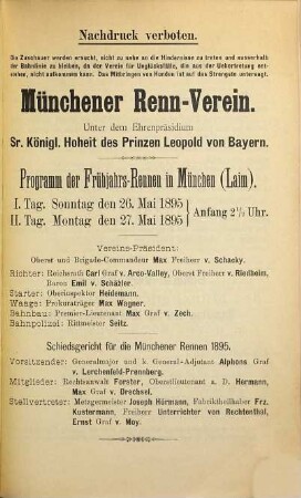 Programm für die Rennen am .... 1895, Frü.