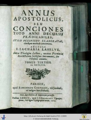De Sanctis. Tomus 3: Annus apostolicus, seu conciones toto anni decursu praedicabiles