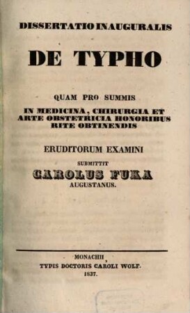 Diss. inaug. de typho