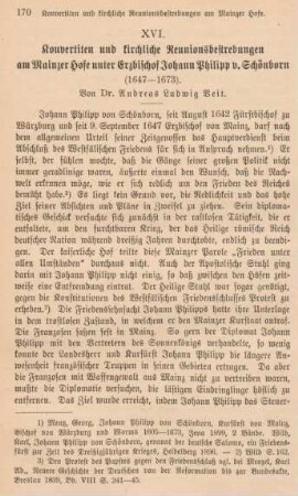 170-196 Konvertiten und kirchliche Reunionsbetrabungen am Mainzer Hofe unter Erzbischof Johann Philipp von Schönborn (1647-1673)