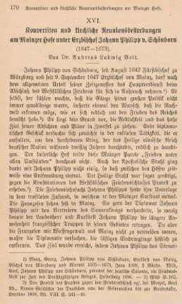 170-196 Konvertiten und kirchliche Reunionsbetrabungen am Mainzer Hofe unter Erzbischof Johann Philipp von Schönborn (1647-1673)