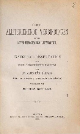 Über alliterierende Verbindungen in der altfranzösischen Litteratur