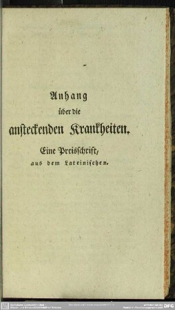 Nebst einem Anhange über die Ansteckung : Anhang über die ansteckenden Krankheiten