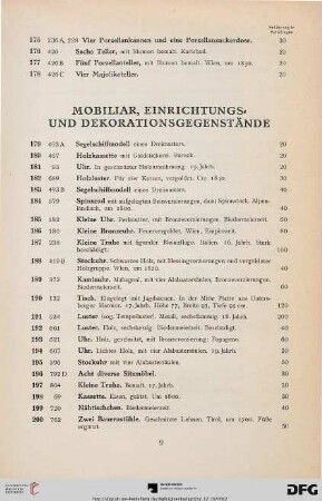 Mobiliar, Einrichtungs- und Dekorationsgegenstände (Nr. 179-236)