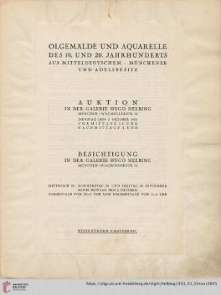 Ölgemälde, Aquarelle des 19. und 20. Jahrhunderts aus mitteldeutschem - Münchener und Adelsbesitz : Auktion 3. Oktober 1933