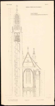 Kirche Maria am Gestade, Wien: Querschnitt durch Langschiff und Turm (aus: Wiener Bauhütte XXV)
