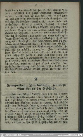2. Feuerpolizei. Zweckmäßige, feuerfeste Einrichtung der Gebäude