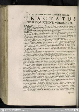 Constantini Rhodocanacidis Chienesis Tractatus De Resolutione Verborum