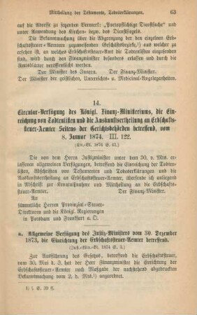 14. Circular-Verfügung des königl. Finanz-Ministeriums