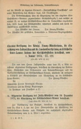 14. Circular-Verfügung des königl. Finanz-Ministeriums