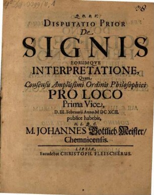 De signis eorumque interpretatione dissertationes duae, Dissertatio prior