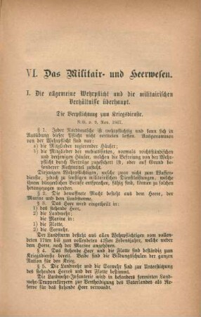 VI. Das Militair- und Heerwesen.