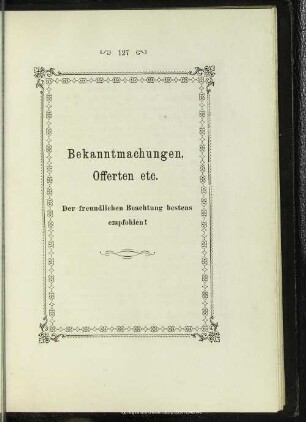 Bekanntmachungen und Offerten etc