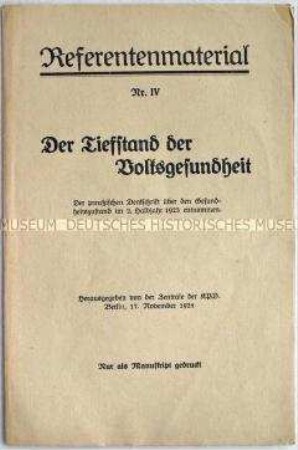 Referentenmaterial der KPD zur Gesundheitspolitik
