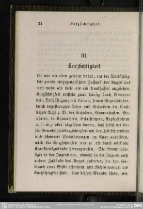 III. Kurzsichtigkeit