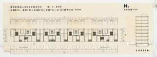 Wohnturm: Grundriss und Schnitt 1:200