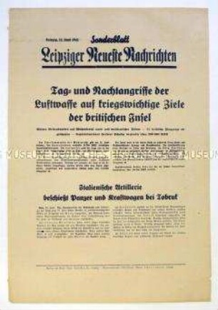 Sonderblatt der "Leipziger Neuesten Nachrichten" zu deutschen Luftangriffen in Großbritannien