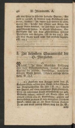 B. Zur besondern Characteristik der O. Mitglieder.