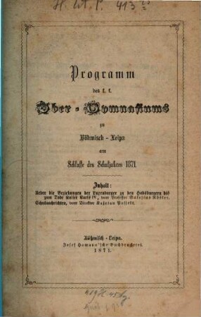 Programm des K.K. Ober-Gymnasiums in Böhm.-Leipa, 1871