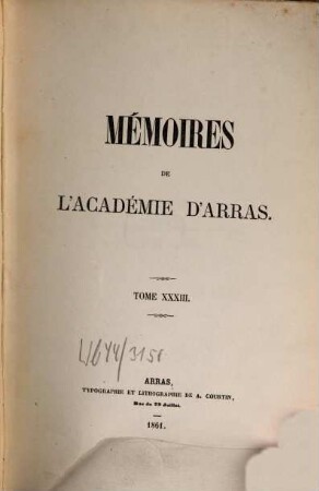 Mémoires de l'Académie d'Arras, 33. 1861
