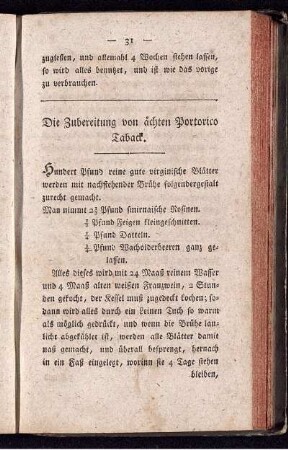 Die Zubereitung von ächten Portorico Taback.