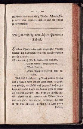 Die Zubereitung von ächten Portorico Taback.