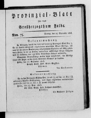 Num. 75., Ausgabe vom 24. September 1816