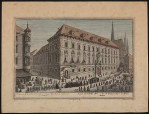Kolorierter Stahlstich: Erzbischöfliches Palais und Stephansdom in Wien
