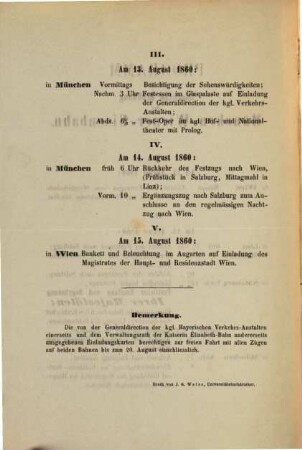 Programm für die feierliche Eröffnung der München-Wiener-Eisenbahn : Am 11. August 1860 ...