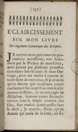 E'Claircissement Sur Mon Livre Des Iugemens Canoniques des Evéques.