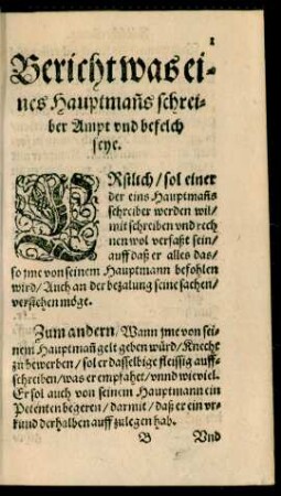 Bericht was eines Hauptmanns schreiber Ampt und befelch seye.