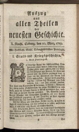 X. Nachl. Coburg, den 10. Merz, 1759.