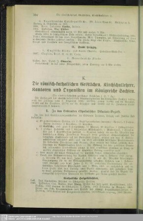 K. Die römisch-katholischen Geistlichen, Kirchschullehrer, Kantoren und Organisten im Königreiche Sachsen