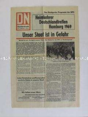 Sonderdruck der neonazistische Wochenzeitung "DN / Deutsche Nachrichten" u.a. mit dem Stuttgarter Programm der NPD zur Bundestagswahl 1969