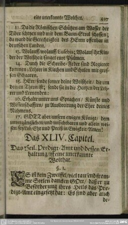 Das XLIV. Capitel. Das Heil. Predigt-Amt und dessen Erhaltung, ist eine unerkannte Wolthat