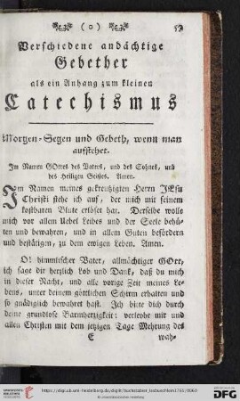 Verschiedene andächtige Gebether als ein Anhang zum kleinen Katechismus