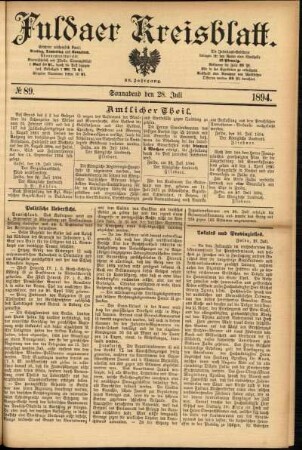 Erste Ausgabe vom Samstag, den 28. Juli 1894.