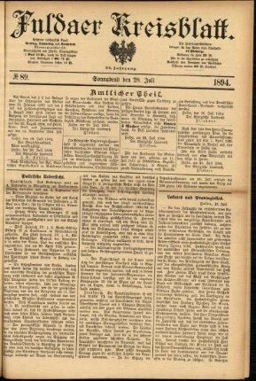 Erste Ausgabe vom Samstag, den 28. Juli 1894.