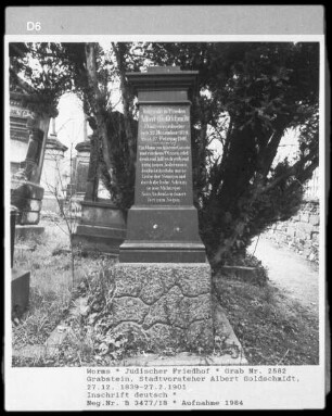 Grabstein von Albert Goldschmidt (gestorben 1901.02.27)