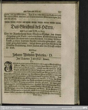 Das Gleichniß des Herrn, aus Luca am XIX,12. seq. ...