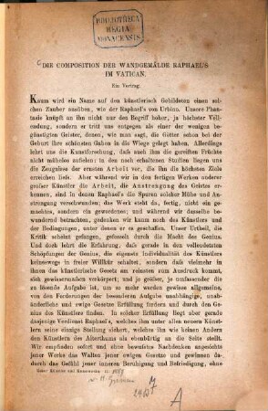 Die Composition der Wandgemälde Raphaels im Vatican : ein Vortrag