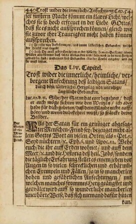 Cap. LIV. Trost wider die innerliche, heimliche, verborgene Anfechtung deß leidigen Satans, ...