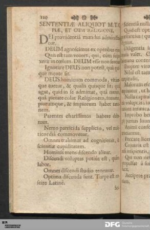 Sententiæ Aliquot M.T.C. Piæ, Et Cum Religione.